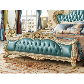 good quality luxury wooden blue leather master furniture bedroom